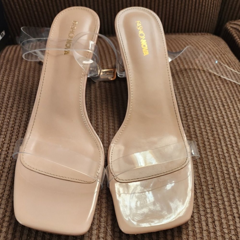 Clear Strap Low Heel Nude Shoe Fashion